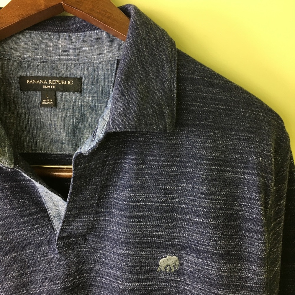 Banana Republic polo blue space dye tonal stripe L